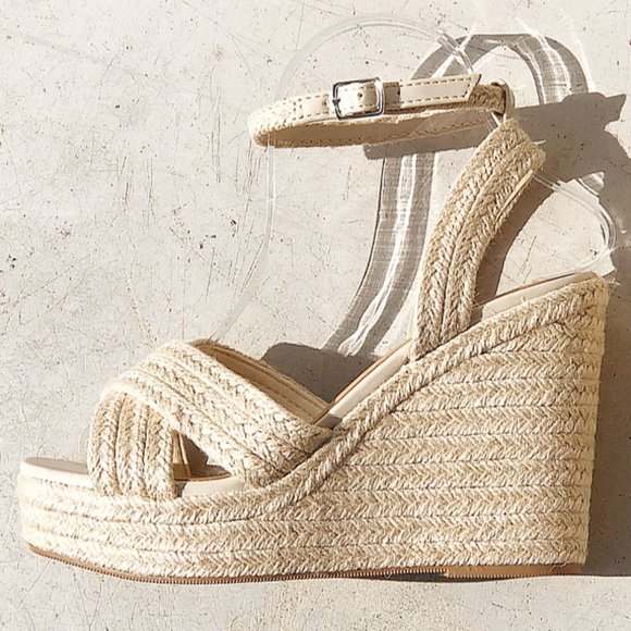 NEW Natural Jute Braid Straw Crisscross Strap Espadrille Platform Wedges Sandals - Picture 13 of 13